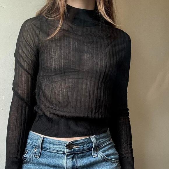 Madewell Sheer Ribbed Mock Neck Long Sleeve Tee XXS - Picture 3 of 3